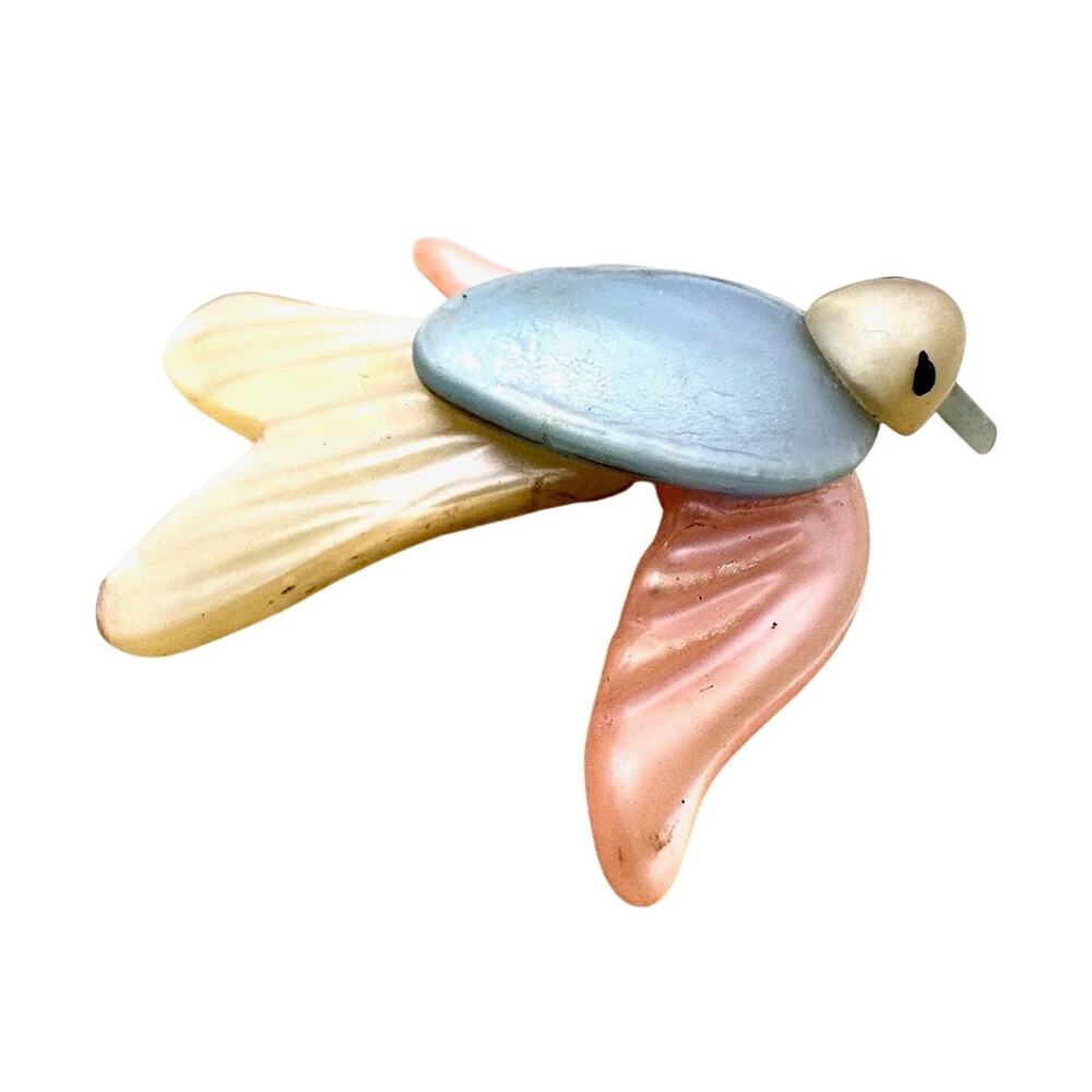 Vintage 1940's Pink, Blue, and Yellow Bird Brooch Pin